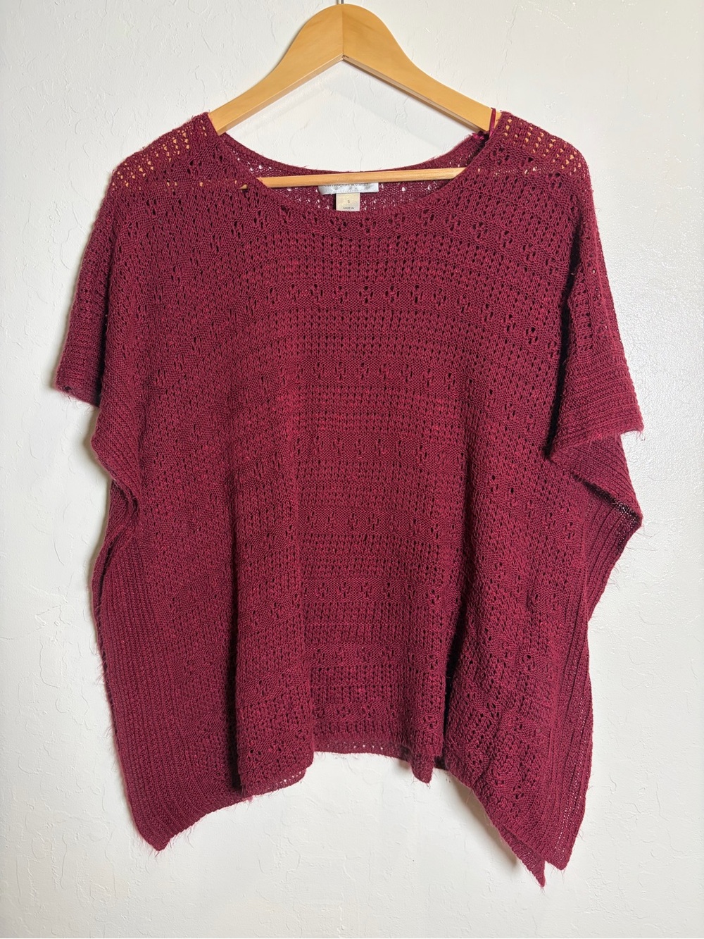 Christopher & Banks Open-Knit Poncho Sweater - Wine